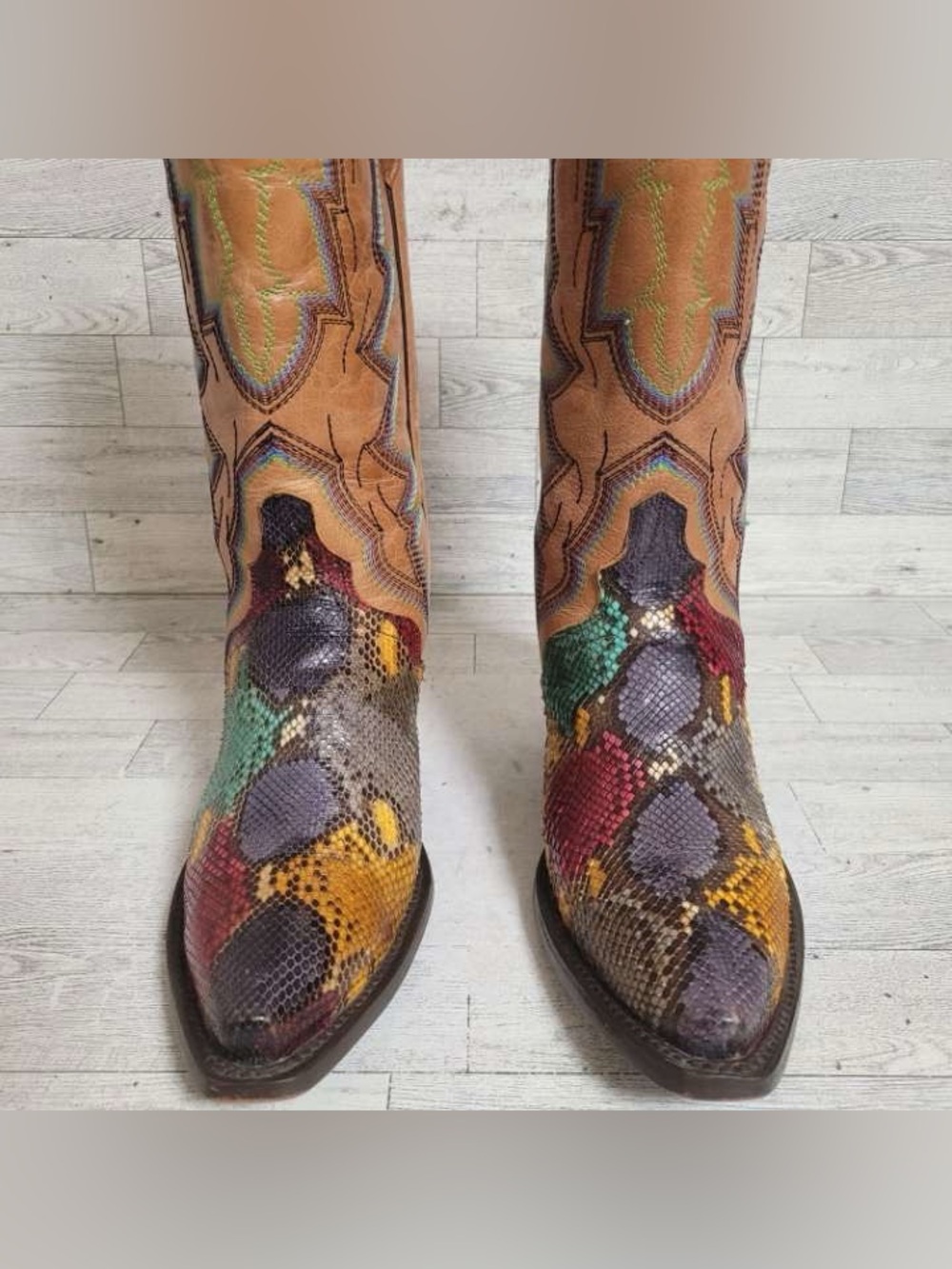 Women’s Dan Post Rainbow Python Snakeskin Leather Exotic Cowboy Boots Size 8 - Picture 3 of 12